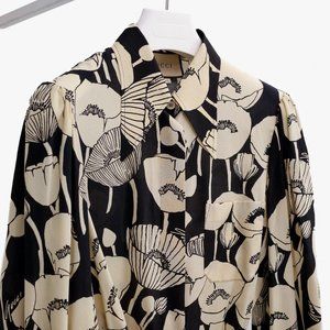 Gucci Black and White Floral Silk Blouse